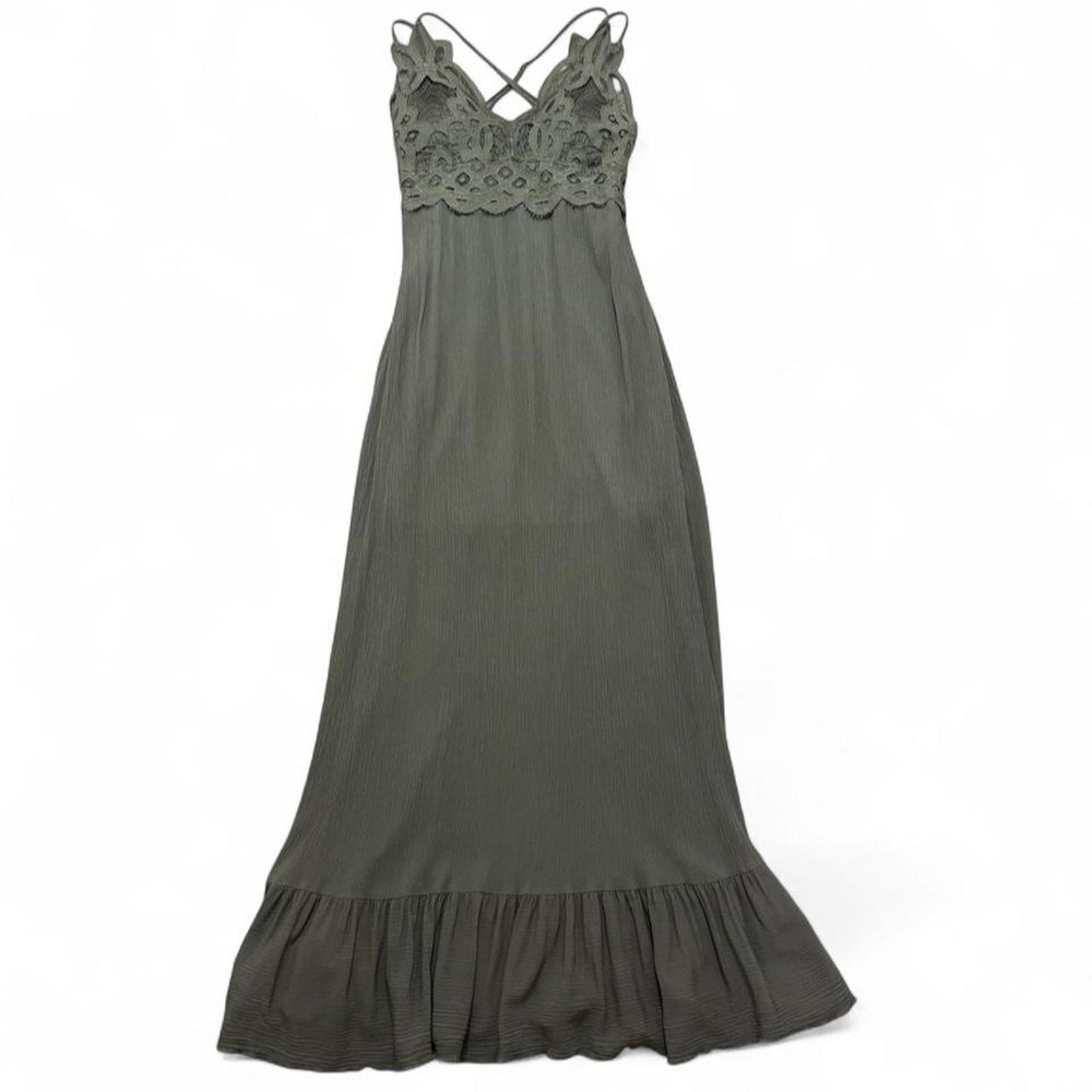 Cottagecore Crochet Lace Maxi Dress Olive Green Beach wedding guest Summer S